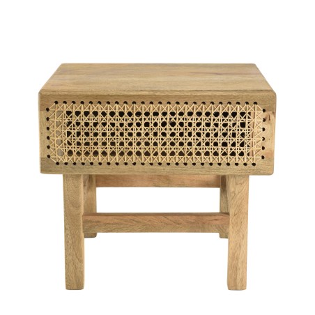 ISA Brown Bedside Table - Mango Wood and Natural Cane 1 Drawer Nightstand