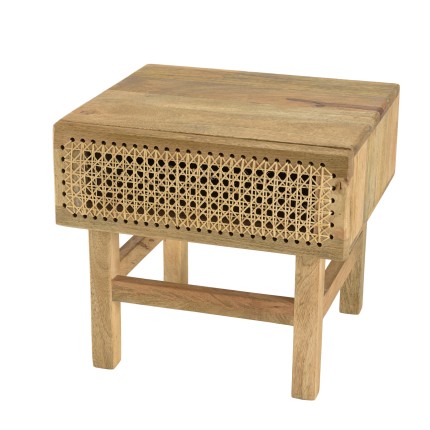 Table de chevet ISA - Bois de manguier et cannage