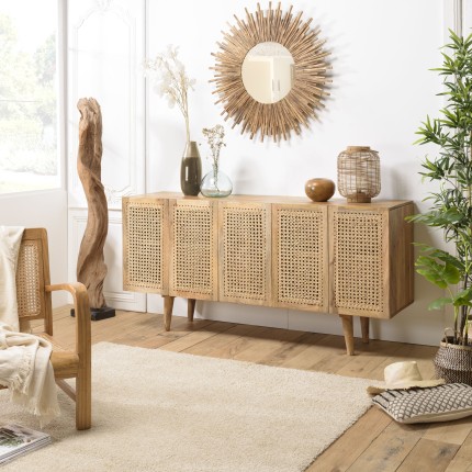 Buffet ISA - Bois de manguier et cannage naturel