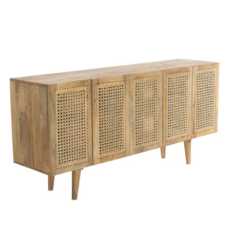 ISA Brown 5-Door Sideboard in Mango Wood with Cane - Bohemian Style