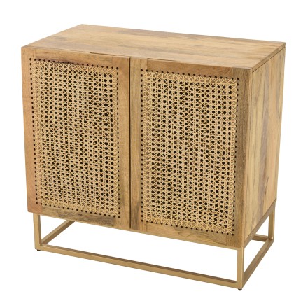 ISA - Natural 2-Door Buffet with Rattan Doors and Golden Metal Base