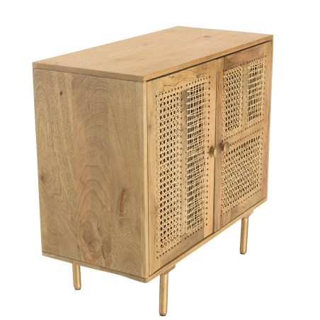 ISA Buffet - 2 Door Mango Wood Patchwork Caning Natural Color Metal Legs