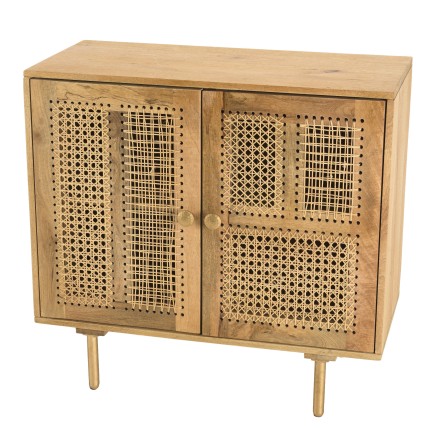 ISA Buffet - 2 Door Mango Wood Patchwork Caning Natural Color Metal Legs