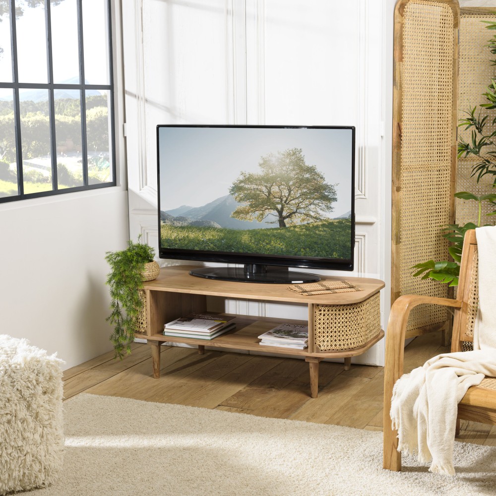 Meuble TV ISA en bois de jamelonier et cannage Meuble TV ISA en bois de jamelonier et cannage