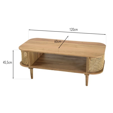 Meuble TV ISA en bois de jamelonier et cannage