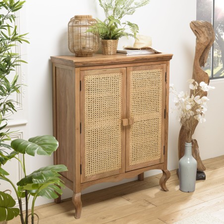 Meuble ISA - Buffet vintage en bois de jamelonier et rotin