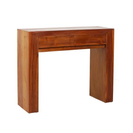 Console moderne marron 2 tiroirs bois Teck