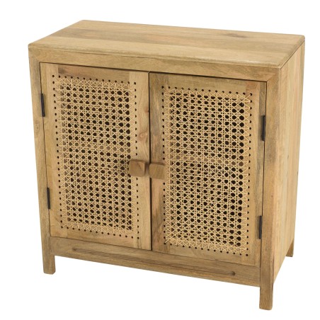ISA - Buffet marron 2 portes bois de manguier et cannage