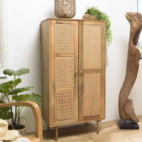 Meuble haut ISA en bois de manguier et rotin