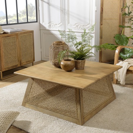 Table basse ISA - Bois de manguier et cannage