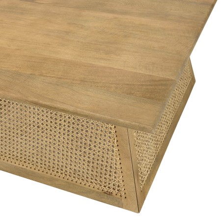 ISA Square Coffee Table - Brown Mango Wood and Natural Cane - Large Dimensions