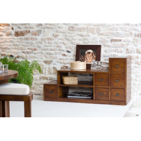 LAUREN Brown Mindi Wood Staircase TV Cabinet - Ethnic Touch for Your Interior