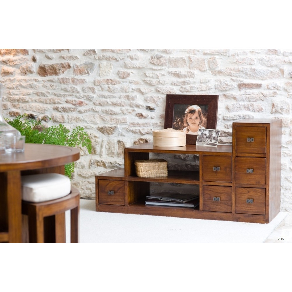 LORINE Brown Mindi Wood Staircase TV Cabinet - Ethnic Touch for Your Interior LORINE Brown Mindi Wood Staircase TV Cabinet - Ethnic Touch for Your Interior