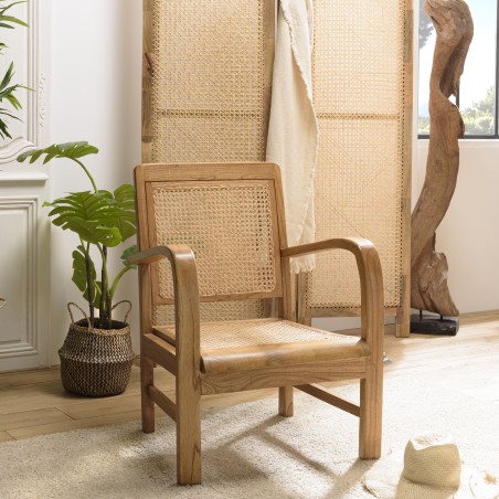WALLY Light Brown Mindi Armchair with Cane Seat