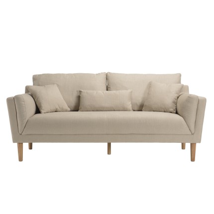 Canapé beige 3 places NELSON - Pieds en bois clair