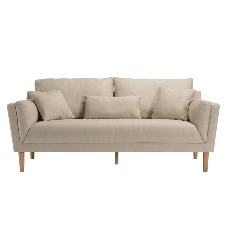 NELSON Beige 3-Seater Sofa with Wooden Legs
