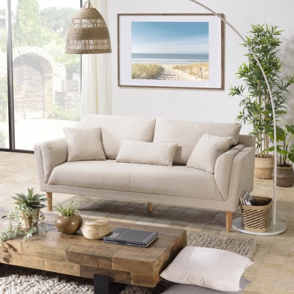 NELSON Beige 3-Seater Sofa with Wooden Legs