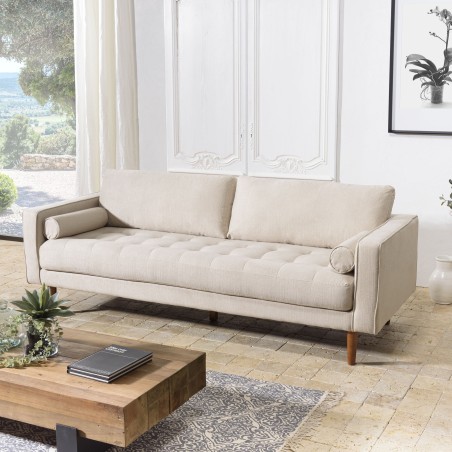 NELSON Beige 4-Seater Sofa with Wooden Legs - Large Comfortable Couch