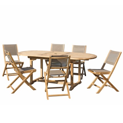 Teak Wood Garden Furniture Set - Oval Table 150*200/90 cm and 6 Chairs